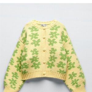 Zara Yellow and Green Floral Cardigan